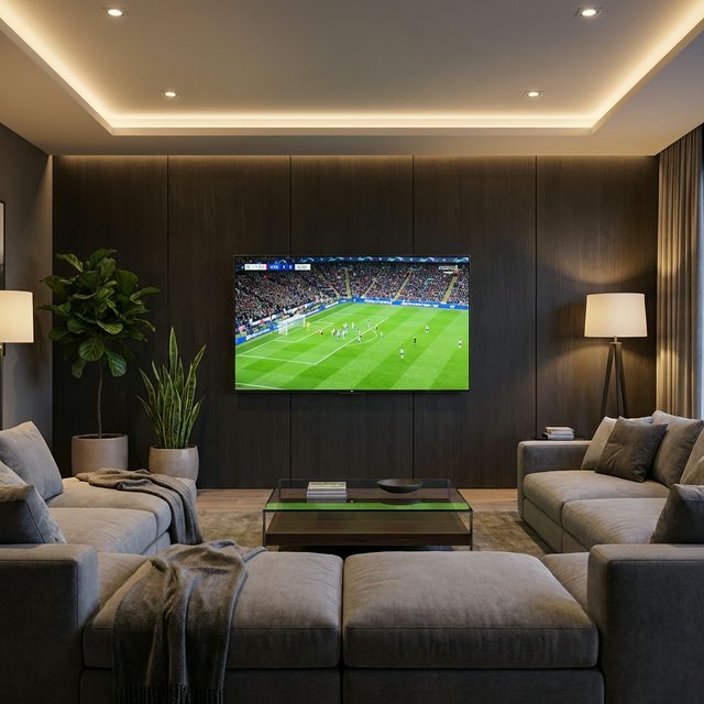 4K UHD IPTV streaming on a large TV in a modern living room