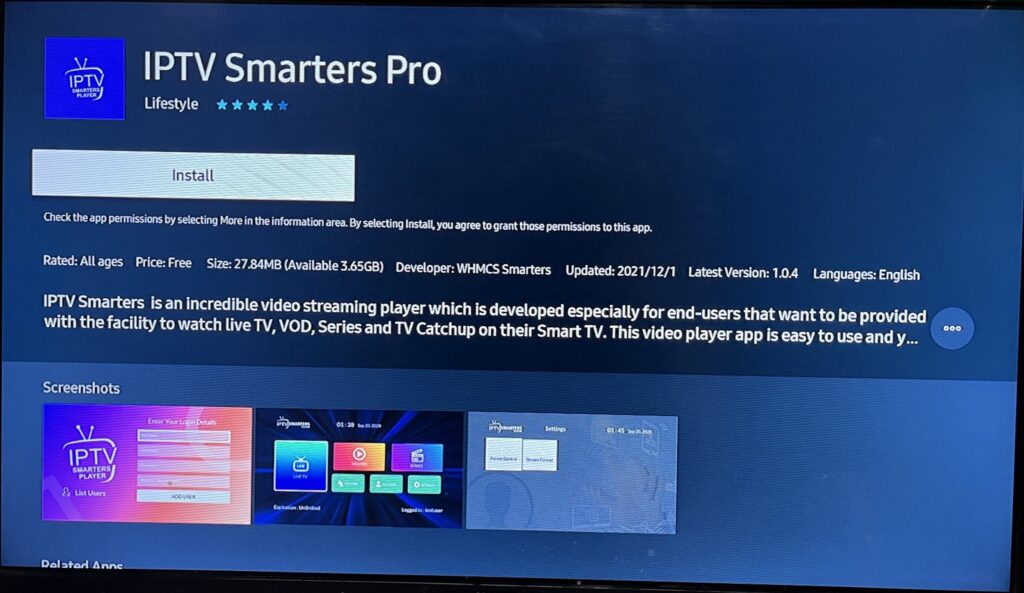 iptv smarters samsung tv app store